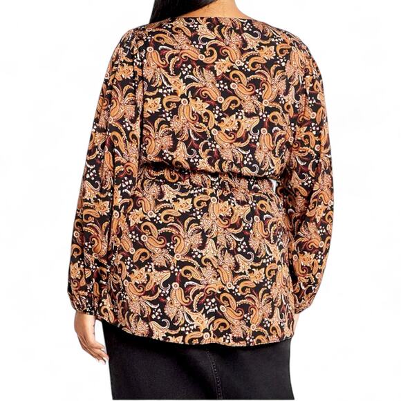City Chic Women's Plus Size Aubree Print Shirt Size XL US 22 Black Gold Paisley - Picture 5 of 11